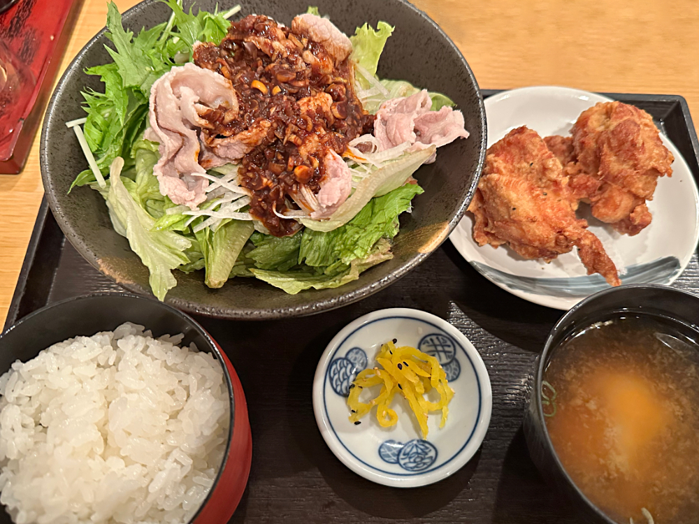 豚しゃぶサラダと鶏のから揚げ定食